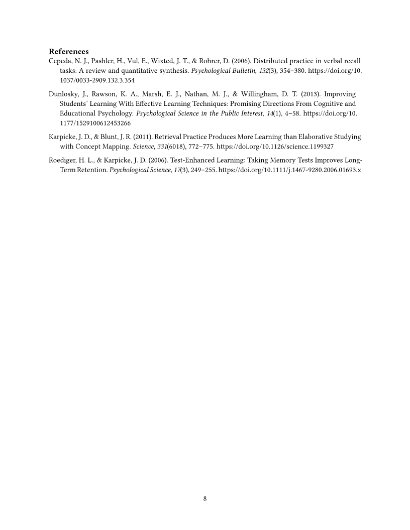 Journal article, page 8: Priya Raman and Daniel Okafor's article on retrieval practice in a statistics course, University of Leeds